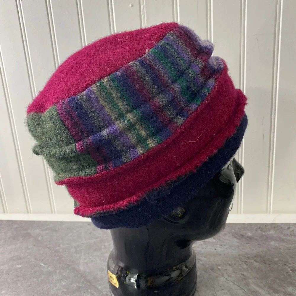 Unique Patchwork Beanie Hat Women's Multi Color Wool Blend‎ Hippie Boho Small sz